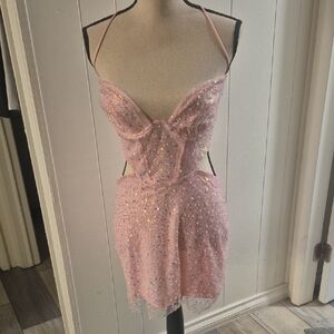 Lucy in the Sky Pink Glitter Backless Dress New Size M
